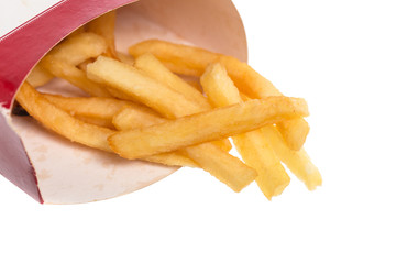 Close up French fries chips isolated on the white backgroun