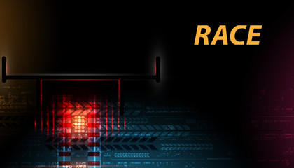 Racing car backlight. F1 spotlight. Abstract dark background