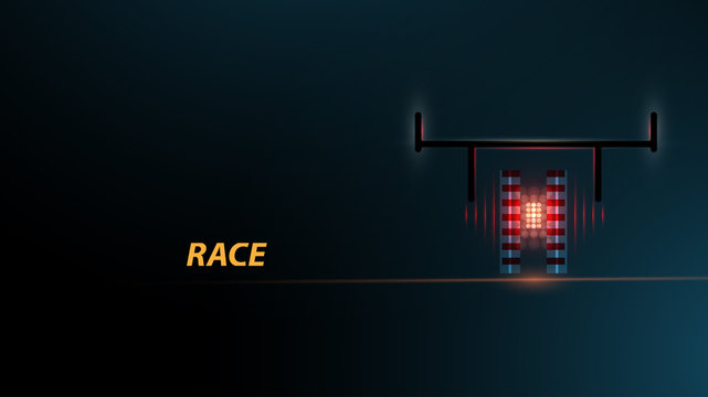 Racing car backlight. F1 spotlight. Abstract dark background