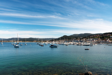 Fototapeta na wymiar Boats moored in Baiona port, Galicia