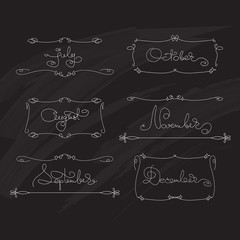 Handwritten  words  July, August, September, October, November, 