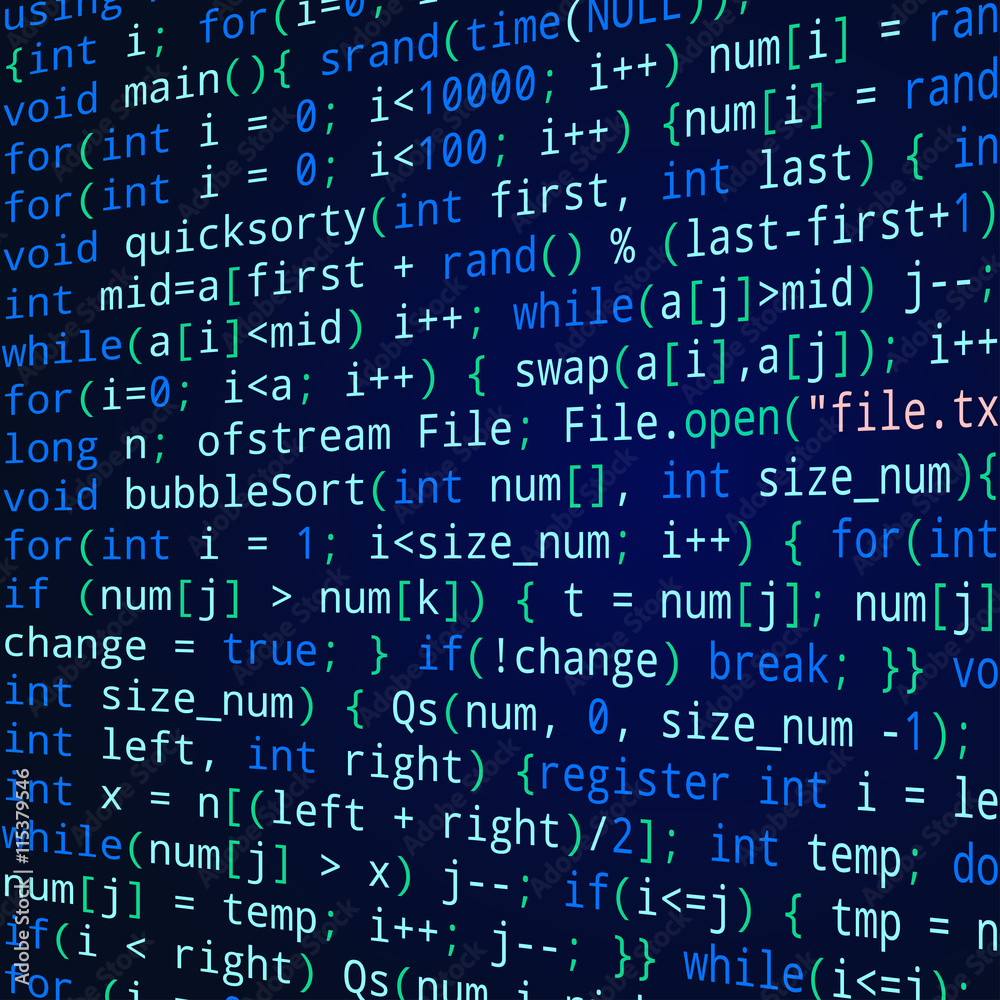 Poster blue square background with program code