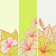 3 bookmarks with hibiscus flowers patterns in fresh green and red 