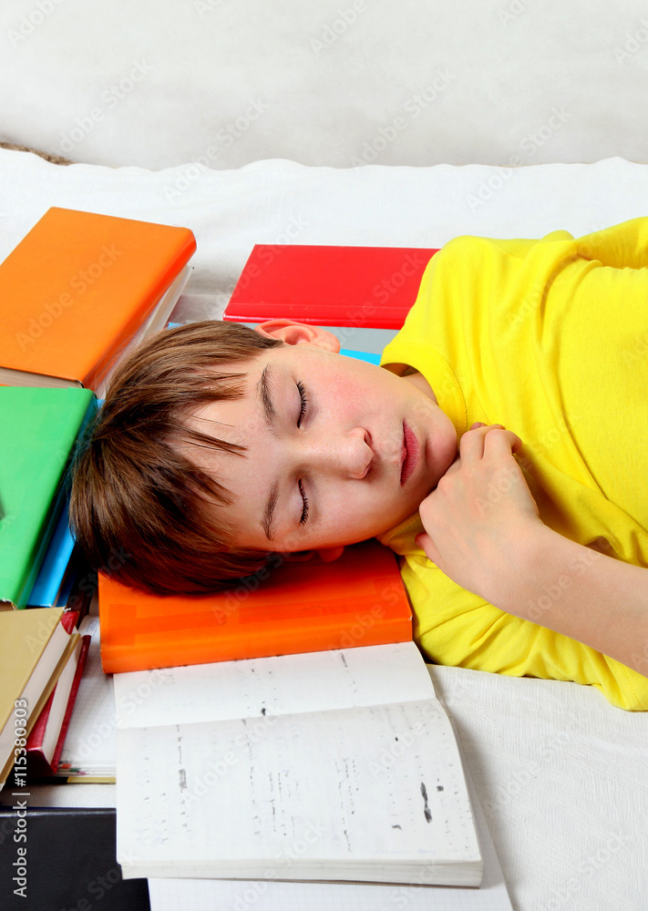 Wall mural Kid sleep on the Books