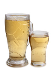 Large beer mugs on white background