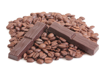 Coffee beans and chocolate cut