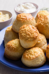 scones on blue plate