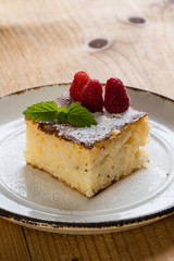 baked rice pudding with raspberry
