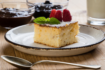 baked rice pudding with raspberry