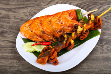 Skewer with octopus and prawn