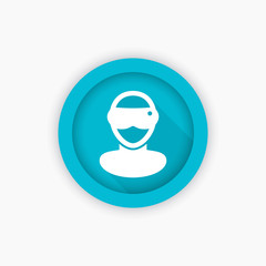 VR glasses, virtual reality headset round blue icon