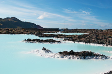 Islanda: il silicio e le rocce di lava nella Laguna Blu, la spa geotermale in un campo di lava a Grindavik, sulla Penisola di Reykjanes, il 17 agosto 2012