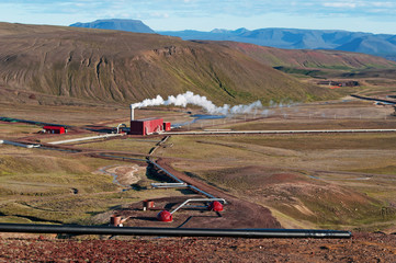 Islanda: la centrale elettrica Kroflustod di Krafla il 28 agosto 2012. La centrale, vicina al vulcano Krafla e al lago Myvatn, è la più grande dell'isola 