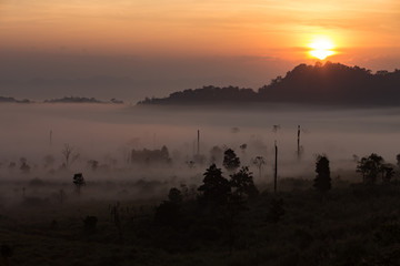 Fog mountain in the early morning sunrise