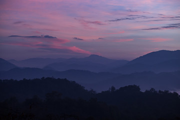 Fog mountain in the early morning sunrise