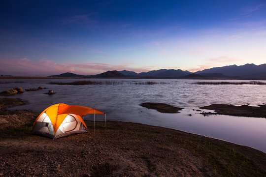tent   at twilight