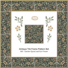 Naklejka premium Antique tile frame pattern set_360 Garden Spiral Leaf Sun Flower 