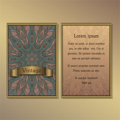 Cards or Invitations collection in gold with Mandala round ornament Vintage decorative design elements