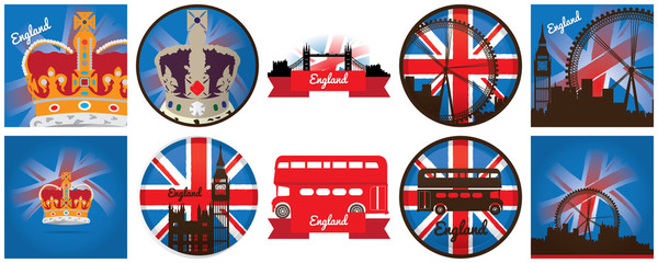 Obraz premium Set of england, vector illustration