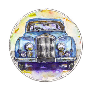 Legend retro car in watercolor