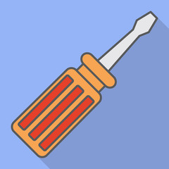 Screwdriver on blue background, shadow. Flat style. Simle icon.