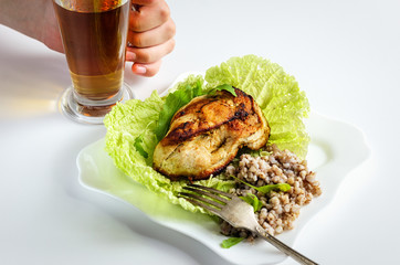 Breakfast with chicken and salad