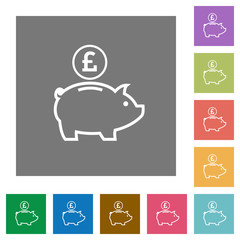 Pound piggy bank square flat icons