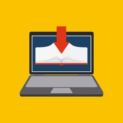 Book and laptop icon. Audiobooks design. Vector graphic