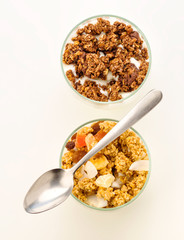zenithal make yogurts with two types of cereals and spoon