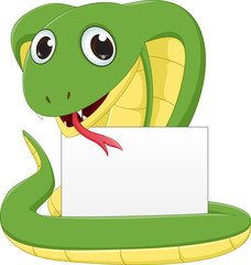 cute Cobra cartoon with blank sign