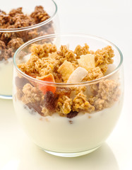 glass of yogurt with fruit cereals