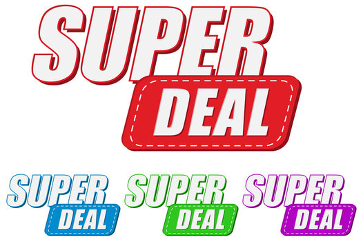 super deal, four colors labels, vector