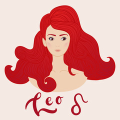 Illustration of leo zodiac sign as a beautiful girl.