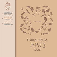 Modern paper cut bbq cafe menu cover with hand drawn simple food