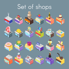 Isometric vector 3d illustration of shops.