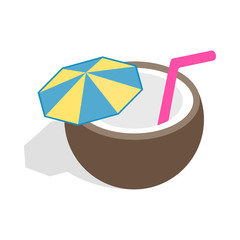 Coconut cocktail icon in isometric 3d style isolated on white background. Drinks and cocktails symbol
