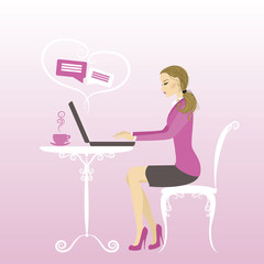 Office worker or business woman.Communication via computer
