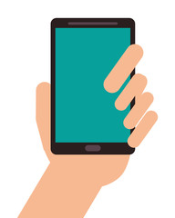flat design hand holding modern cellphone icon vector illustration