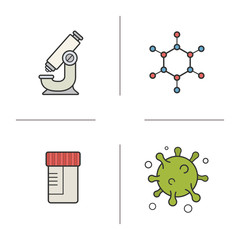 Science laboratory color icons set