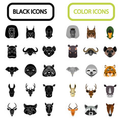 Set of thirty two black and color animal icons