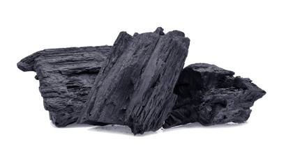 Hard wood charcoal isolated on white background