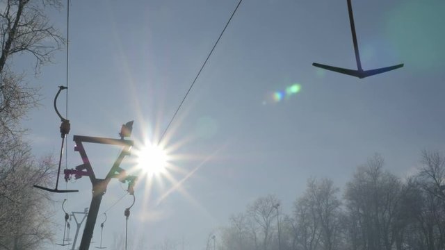 Kraljevica hill ski slopes and early morning sun 4K 2160p UHD footage - Ski slopes near Eastern Serbian town of Zajecar under snow 4K 3840X2160 UHD video 