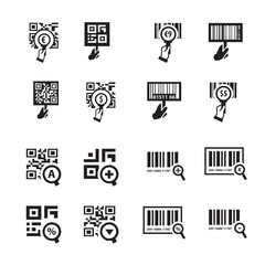 Hand and Zoom QR code icon set