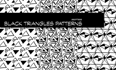 Fototapeta premium Seamless black triangle vector patterns, background for artists, wallpapers