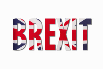 The word BREXIT made from the Union Jack, the British flag.