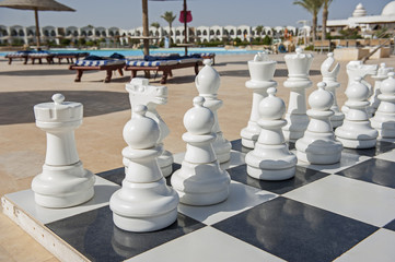 Giant chess board game in tropical resort