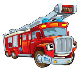 Fototapeta premium Cartoon funny firetruck - isolated - illustration for children