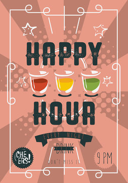 Happy Hour Concept Poster Template. Vector Image. 