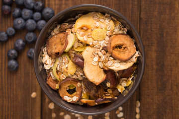 good breakfast, Organic Breakfast Quinoa with Nuts Milk and Berries, Breakfast oatmeal porridge with cinnamon, cranberries and blueberries, , selective focus, close up, front view