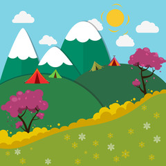 Summer Mountain Camping Landscape. Vector illustration
